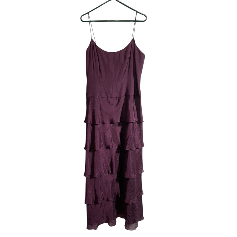 Papell Evening Sz 14 Silk Maxi Dress Tiered Ruffle Purple Formal Elegant